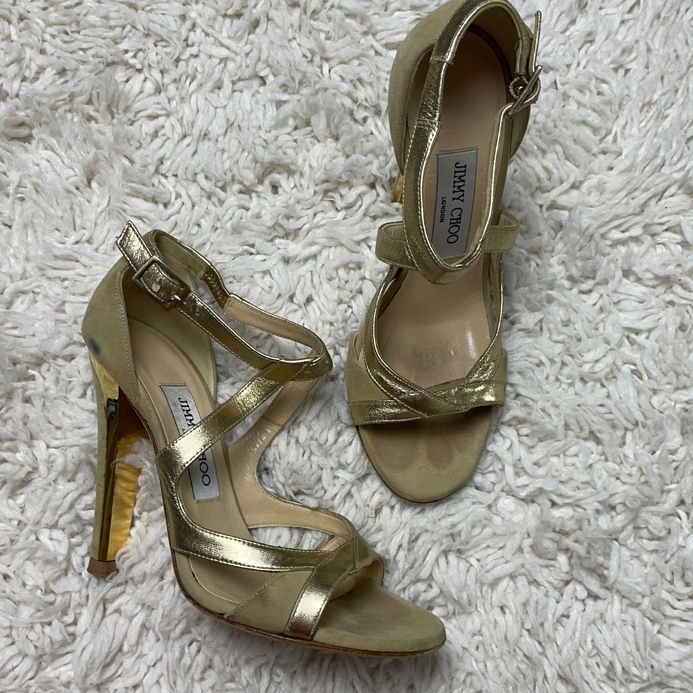 Jimmy Choo holiday Suede Metallic Strappy Pumps